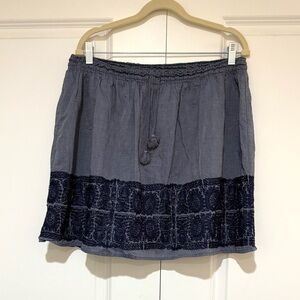 J. Crew Blue Embroidered Zafrina Mini Skirt sz L